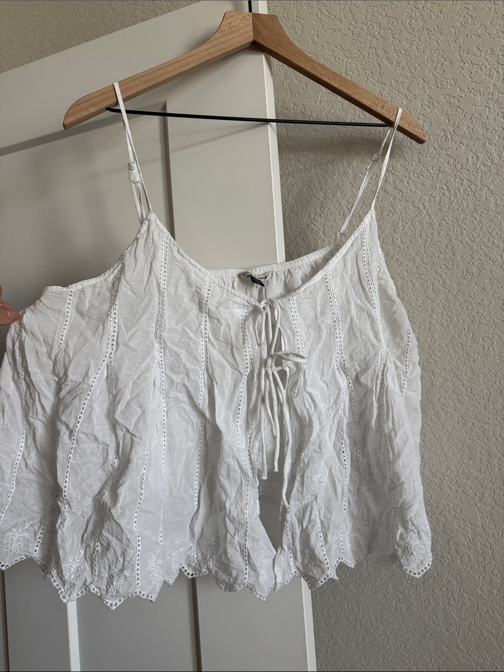 American Eagle Outfitters White Eyelet Lace-Trim Camisole